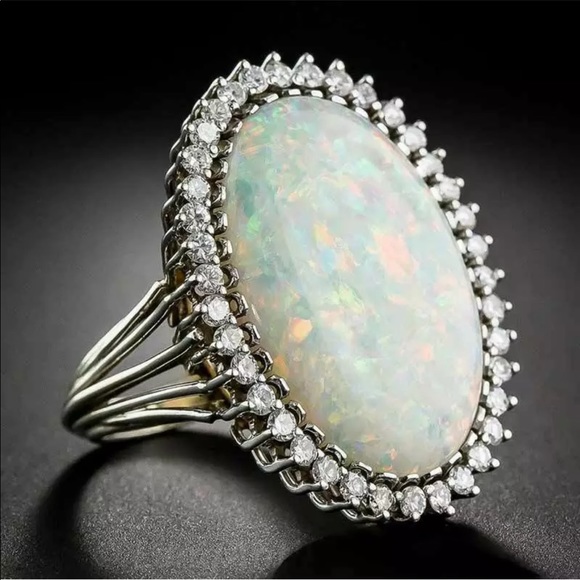 New Luxury 925 Silver Jewelry Oval Cut Opal Ring - Picture 2 of 7